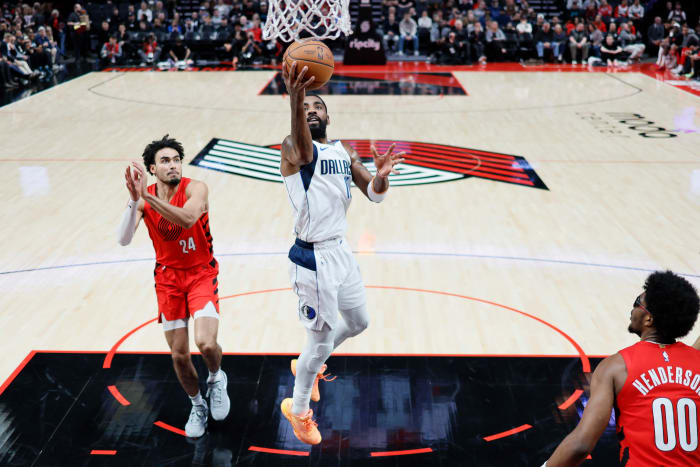 Dalllas Mavericks superstar Kyrie Irving against the Portland Trail Blazers.